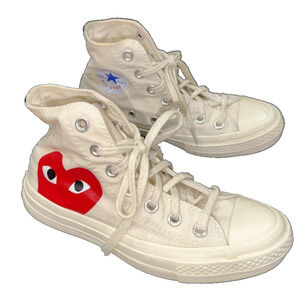 Converse x CDG Play High Top Cream Red Heart Sneakers Size 3.5 / 5.5
